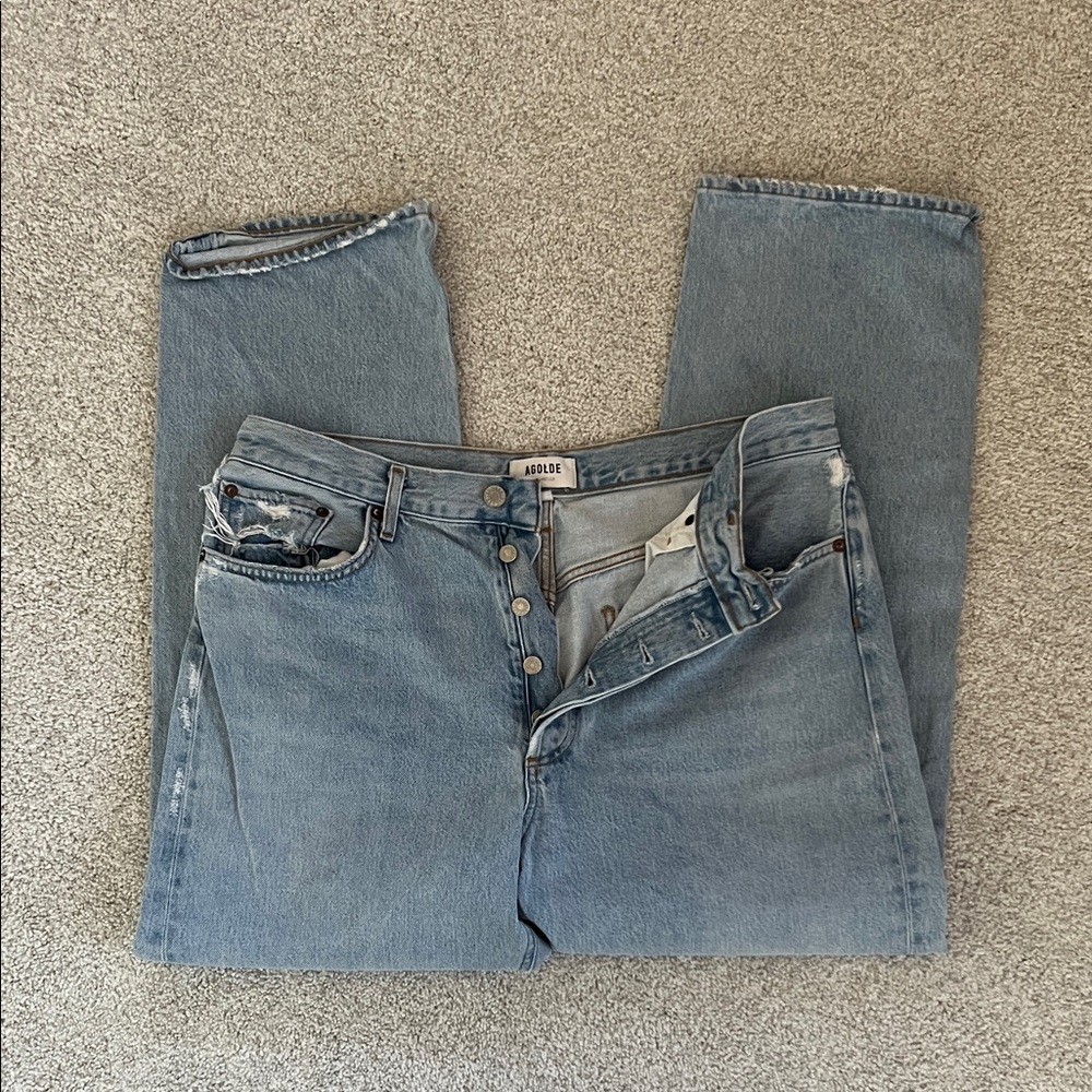 Agolde Light Wash Button-Fly Straight Jeans - Picture 2 of 6